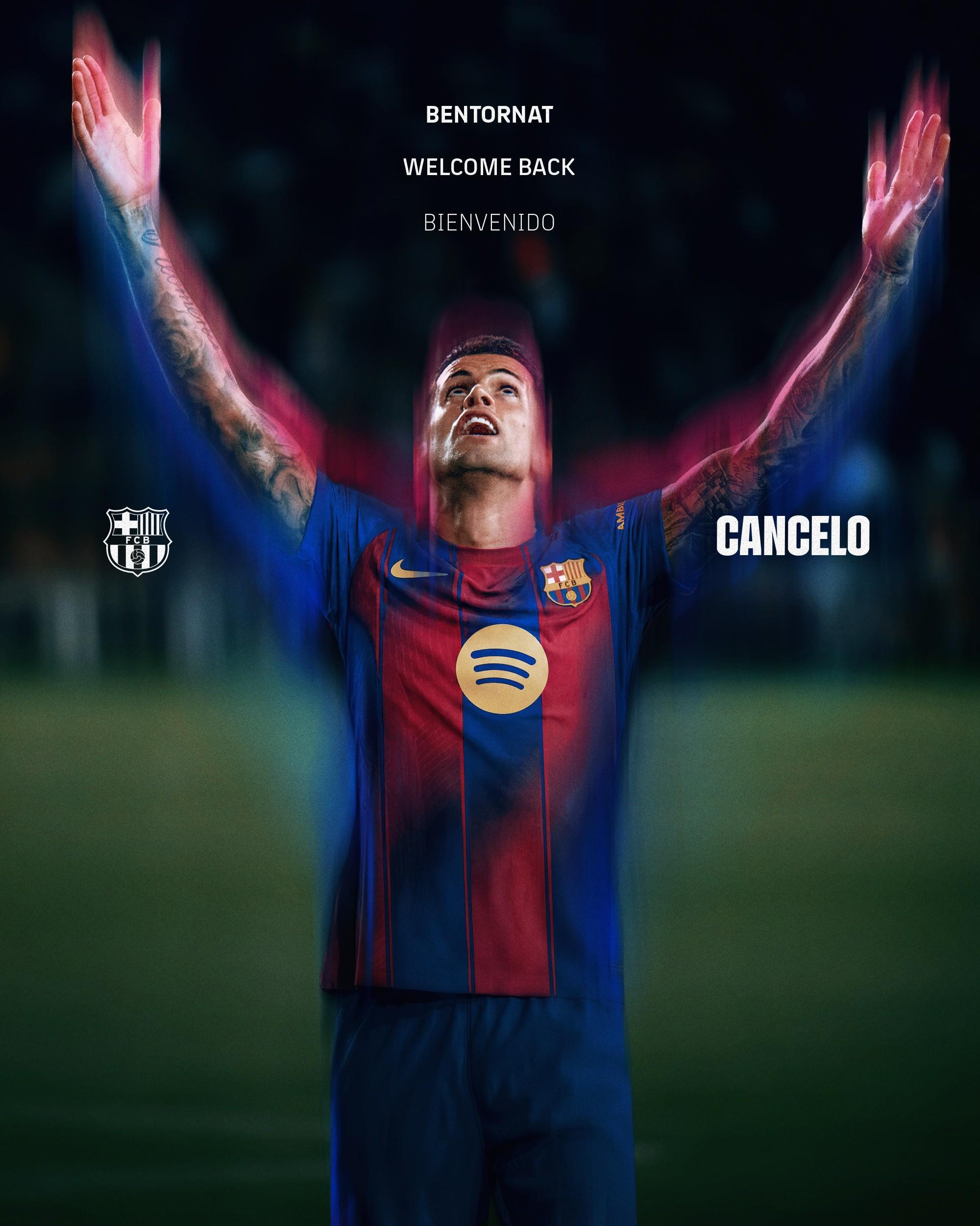 九游体育下载-官方：巴萨租借坎塞洛至赛季末，据悉租借费400万欧